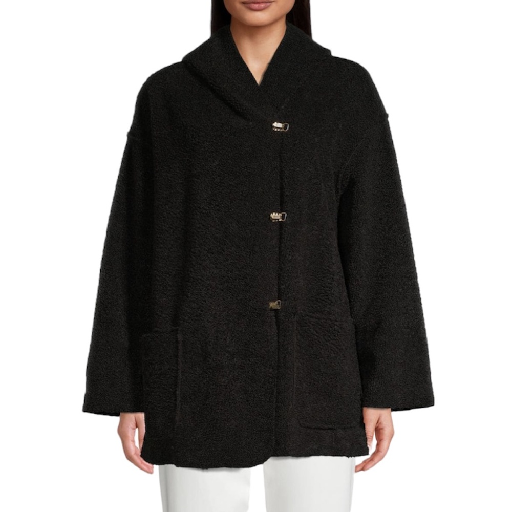 MAX STUDIO Black Faux Fur Hooded Teddy Coat